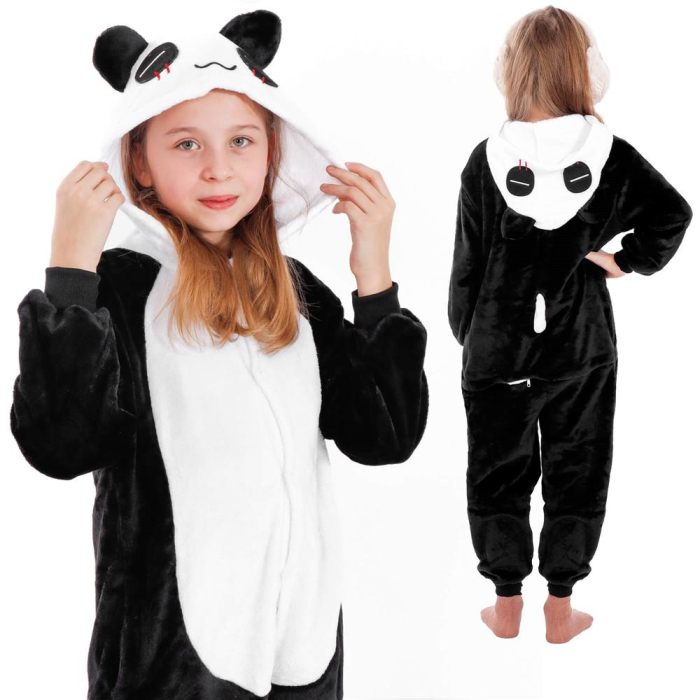 Pijama tip salopeta pentru copii, model panda, marime 125-140cm [9]