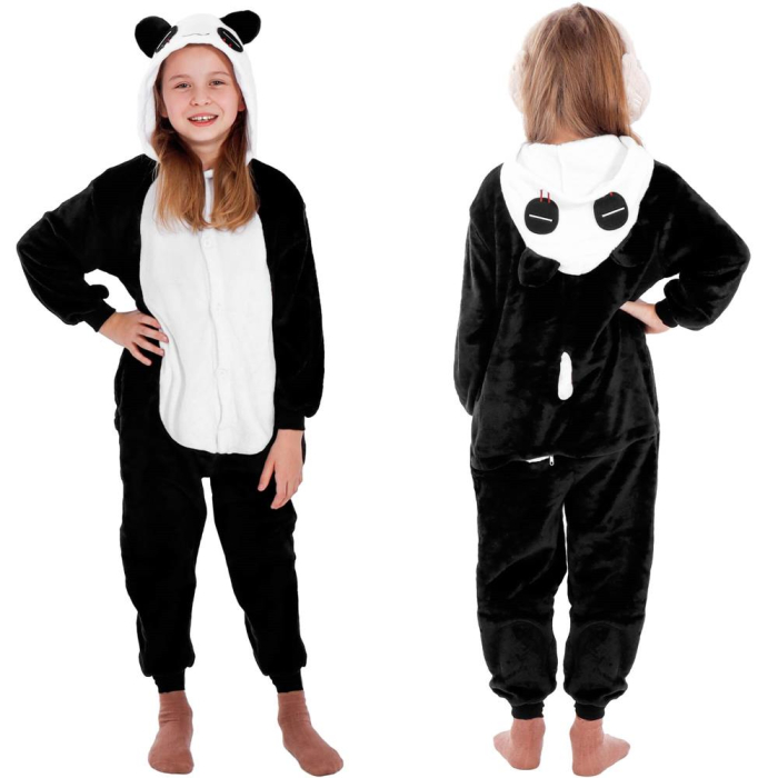 Pijama tip salopeta pentru copii, model panda, marime 125-140cm [2]