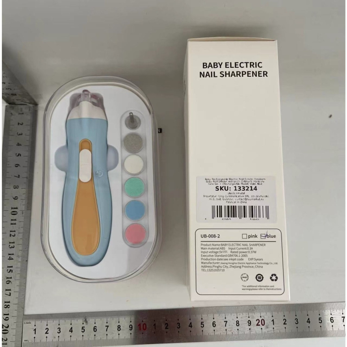 Pila Electrica, , pentru Copii si Bebelusi, din ABS, 6 Accesorii, cu Lumina LED, 9.5 x 6 x 17 cm, Albastru/Portocaliu [5]