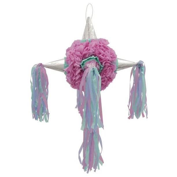 Pinata Rotunda pentru Petrecere, , Detalii Argintii, din Hartie si Carton, Pinata pentru Copii, 76 x 50 x 50 cm, Roz [3]