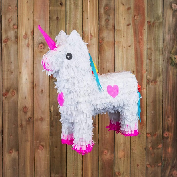 Pinata Unicorn pentru Petrecere, , Pinata din Hartie si Carton, Pinata pentru Copii, 50 x 35 x 10 cm, Alb [3]