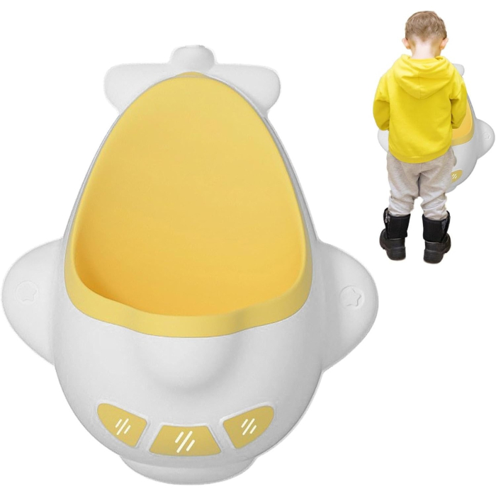 Pisoar pentru Baieti, , 0-8 Ani, in Forma de Avion, Perie Inclusa, Montare pe Perete, Carlig Autoadeziv Inclus, 29 x 33.5 cm, Alb/Galben [3]