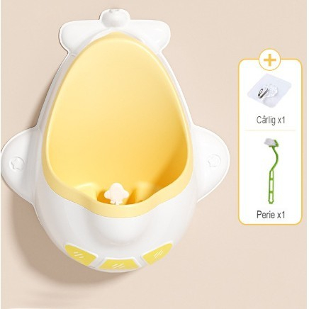 Pisoar pentru Baieti, , 0-8 Ani, in Forma de Avion, Perie Inclusa, Montare pe Perete, Carlig Autoadeziv Inclus, 29 x 33.5 cm, Alb/Galben [6]