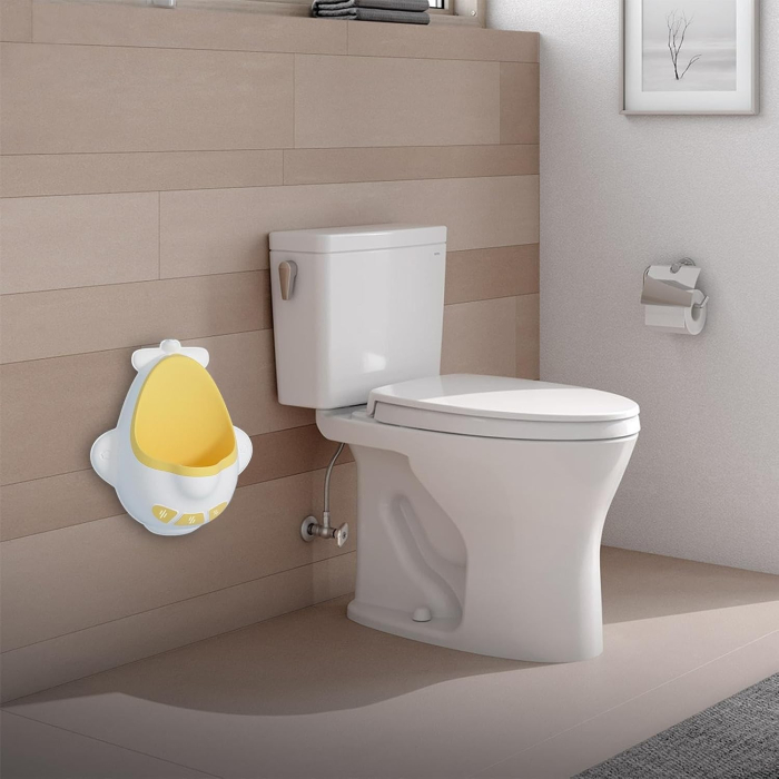 Pisoar pentru Baieti, , 0-8 Ani, in Forma de Avion, Perie Inclusa, Montare pe Perete, Carlig Autoadeziv Inclus, 29 x 33.5 cm, Alb/Galben [4]