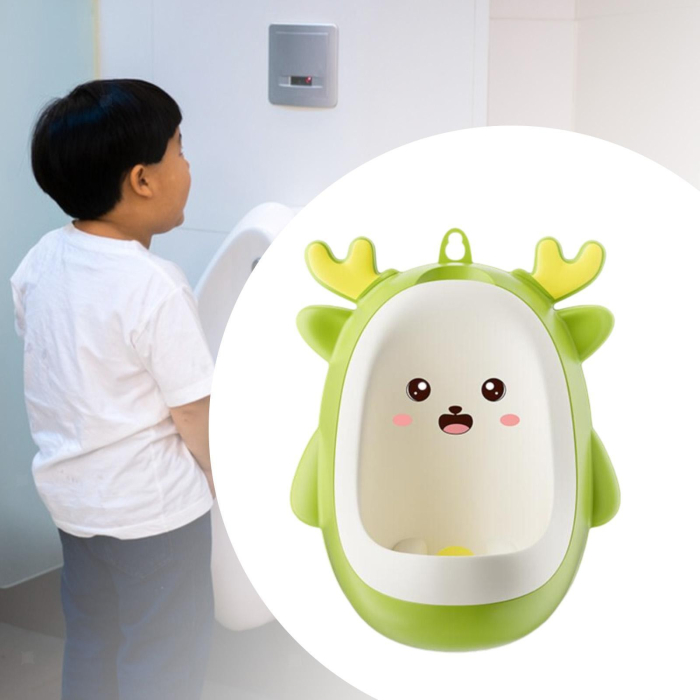 Pisoar pentru Baieti, , 0-8 Ani, in Forma de Cerb, Perie Inclusa, Montare pe Perete, Carlig Autoadeziv Inclus, 29.8 x 23.8 cm, Verde [2]