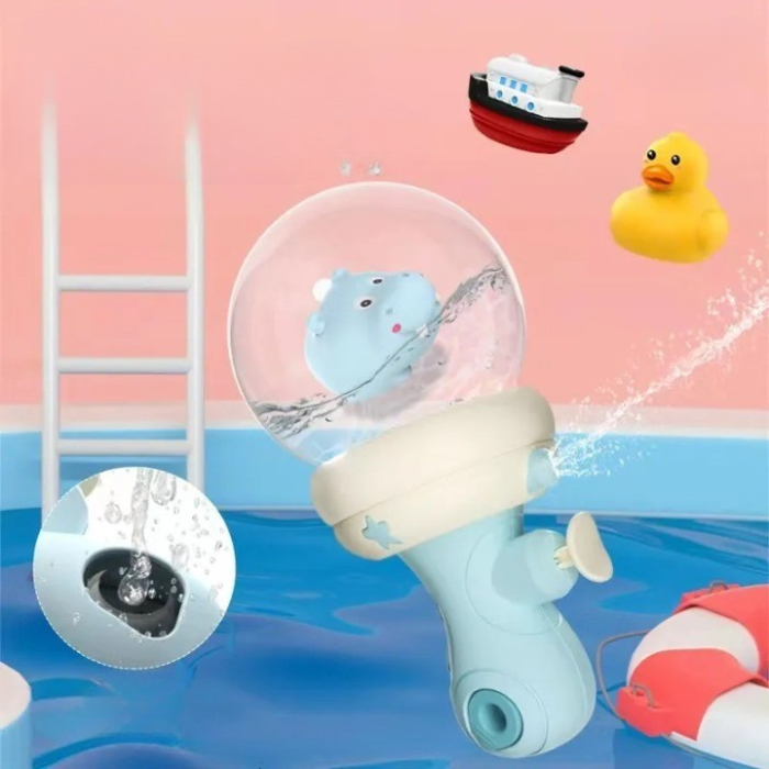 Pistol cu Apa pentru Copii, , Multifunctional, Capacitate 300 mL, Model Hipopotam, 9x9x17cm, Plastic, Albastru [3]