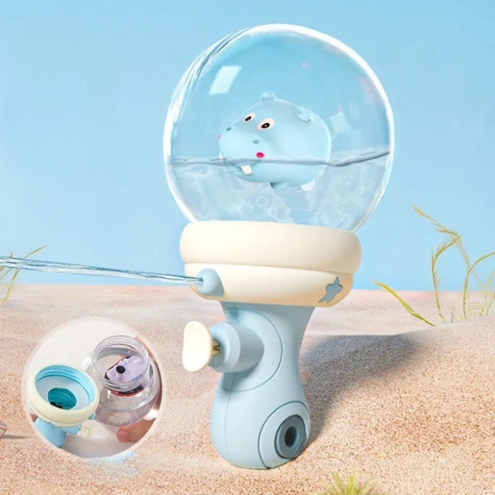 Pistol cu Apa pentru Copii, , Multifunctional, Capacitate 300 mL, Model Hipopotam, 9x9x17cm, Plastic, Albastru [2]