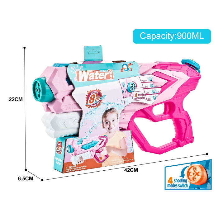 Pistol cu Apa pentru Copii, , Rezervor 900ml, Raza de Actiune 8m, 6ani+, 4 Duze, Roz [3]