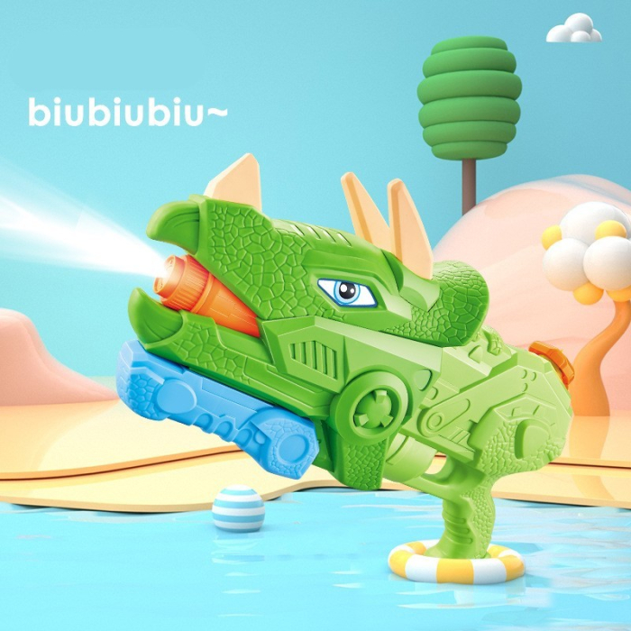 Pistol cu Apa pentru Copii, Rezervor, Pentru Piscina/Plaja, , 6ani+, Triceratops, 3 duze, Verde, 1330ML [7]