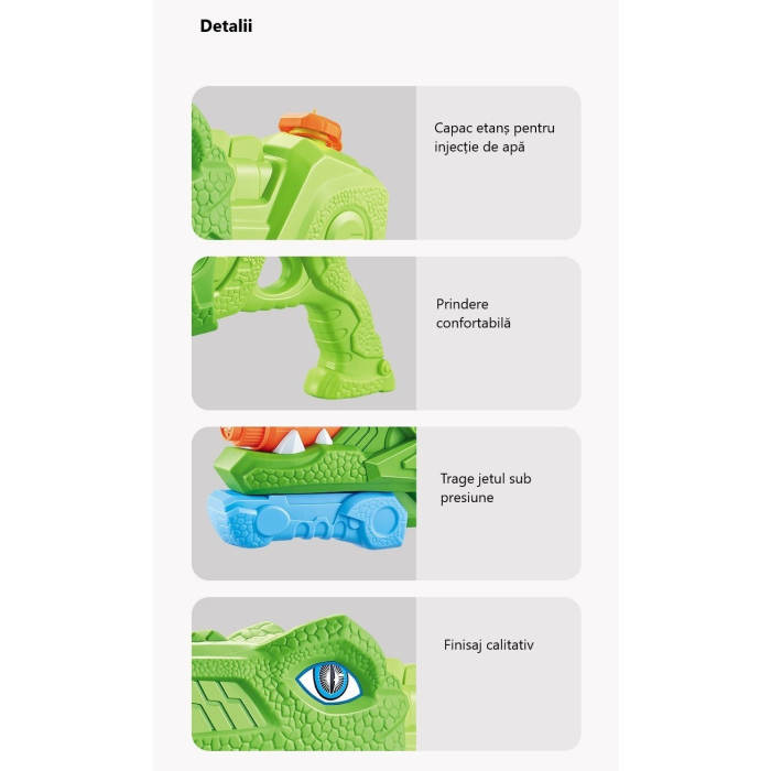 Pistol cu Apa pentru Copii, Rezervor, Pentru Piscina/Plaja, , 6ani+, Triceratops, 3 duze, Verde, 1330ML [3]