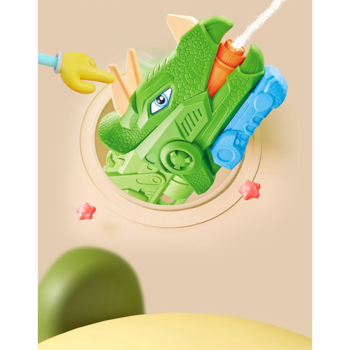 Pistol cu Apa pentru Copii, Rezervor, Pentru Piscina/Plaja, , 6ani+, Triceratops, 3 duze, Verde, 1330ML [5]