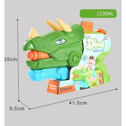 Pistol cu Apa pentru Copii, Rezervor, Pentru Piscina/Plaja, , 6ani+, Triceratops, 3 duze, Verde, 1330ML [2]