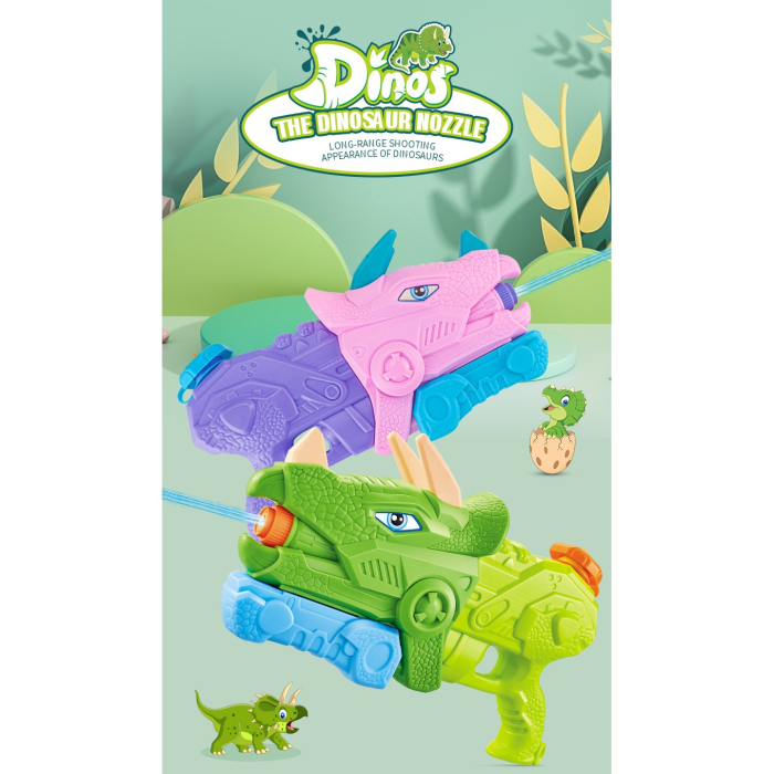 Pistol cu Apa pentru Copii, Rezervor, Pentru Piscina/Plaja, , 6ani+, Triceratops, 3 duze, Verde, 640ML [8]