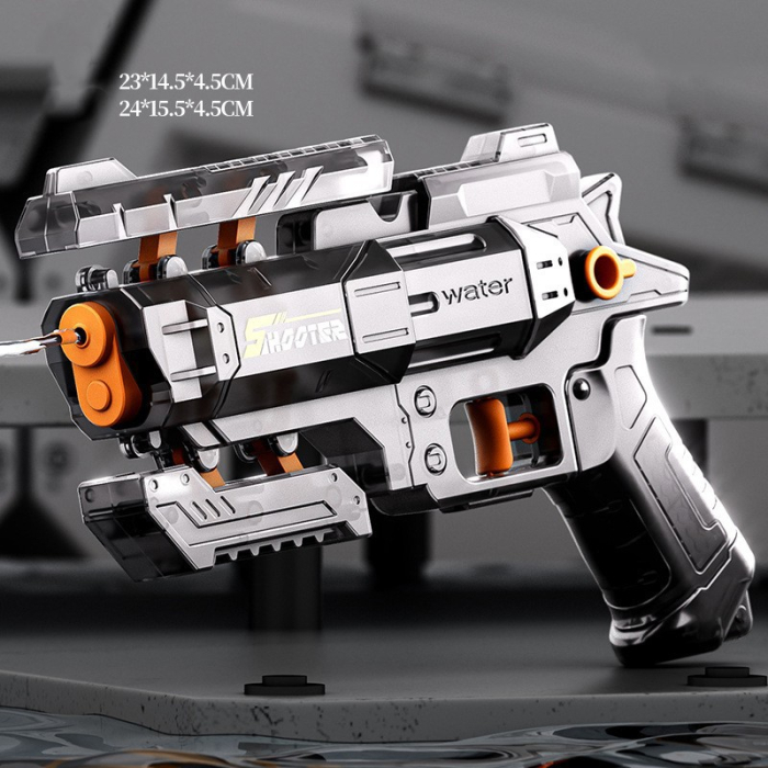 Pistol Manual cu Apa, , Jucarie Pistol cu Apa Sigur Pentru Copii, Design Nou S-Shooter Atractiv, 23 x 14.5 cm, Negru Transparent [2]