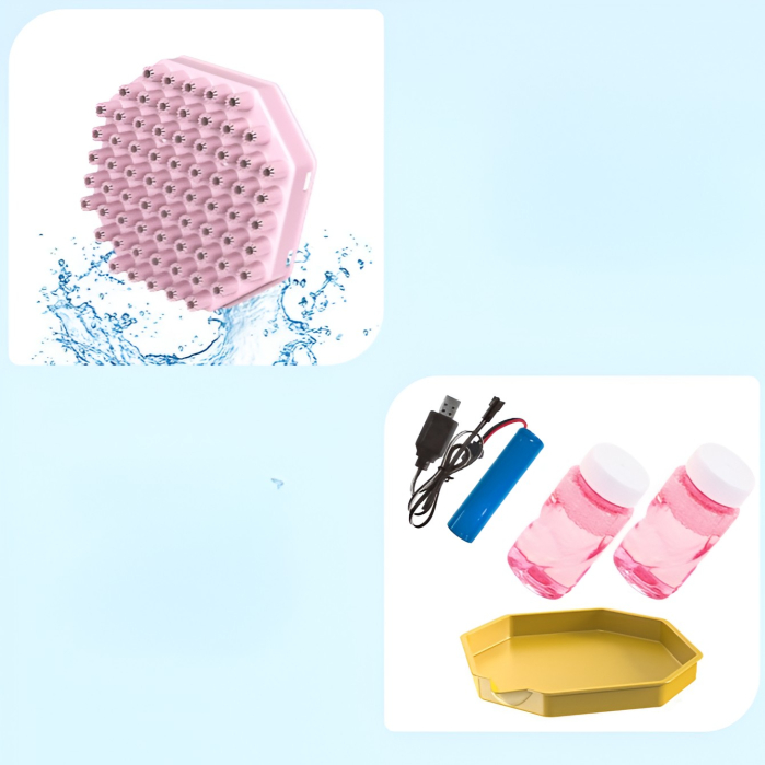 Pistol pentru Baloane de Sapun, , 69 de Gauri, Lumini Colorate, Tavita, Lichid, Baterie de Li, Cablu de Incarcare, 24cm x 14cm x 24cm, Roz [4]