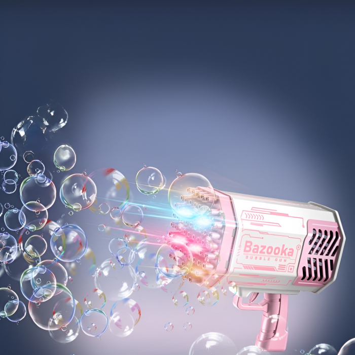 Pistol pentru Baloane de Sapun, , 69 de Gauri, Lumini Colorate, Tavita, Lichid, Baterie de Li, Cablu de Incarcare, 24cm x 14cm x 24cm, Roz [3]