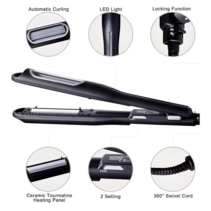 Placa pentru Ondularea Parului, , din Ceramica, Max 210 Grade, Lumina LED, 2 Setari de Temperatura, Functie de Blocare, 31x3.5 cm, Negru [8]