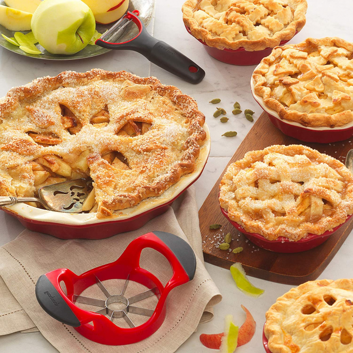 Cutit Feliator Fructe pentru Taiat Mere si Pere in 8 Felii Egale, Premium din PVC si Inox, Rosu [3]