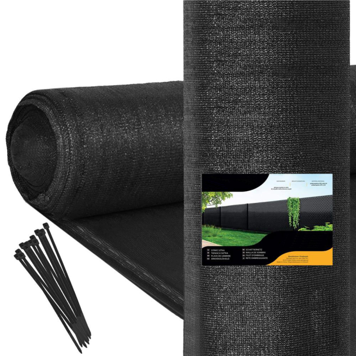 Plasa umbrire si intimitate pentru gard, 1.5m latime, 10m lungime, 140g densitate, negru [2]