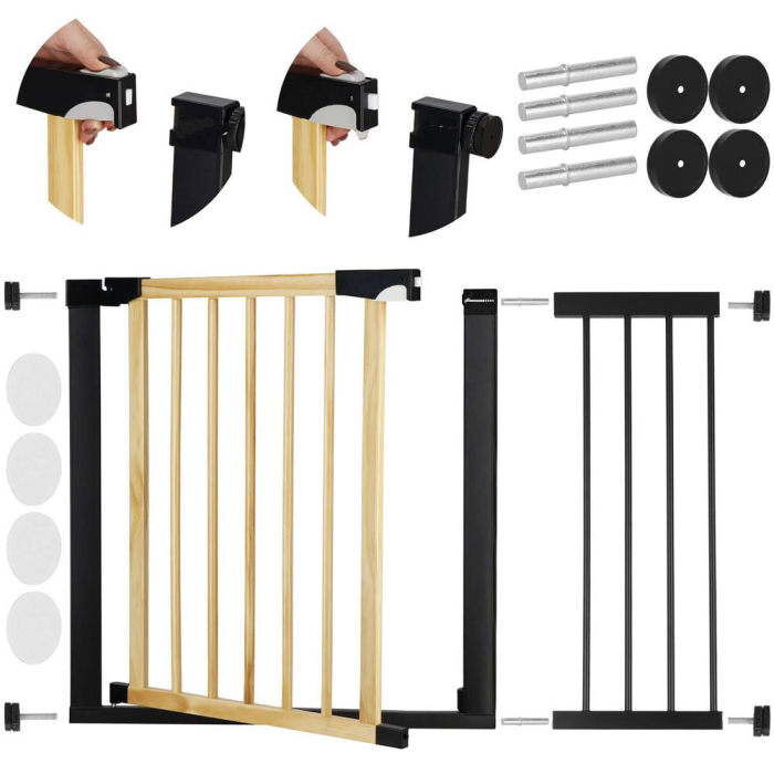 Poarta de siguranta Safety Gate pentru scari, ajustabila, din lemn cu structura otel, 103-110cm, negru maro [3]