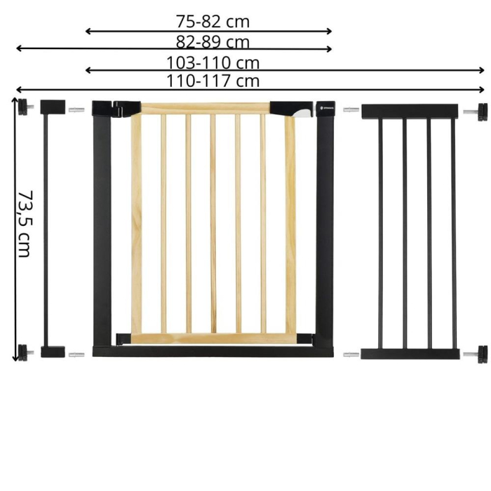 Poarta de siguranta Safety Gate pentru scari, ajustabila, din lemn cu structura otel, 110-117cm, negru maro [13]