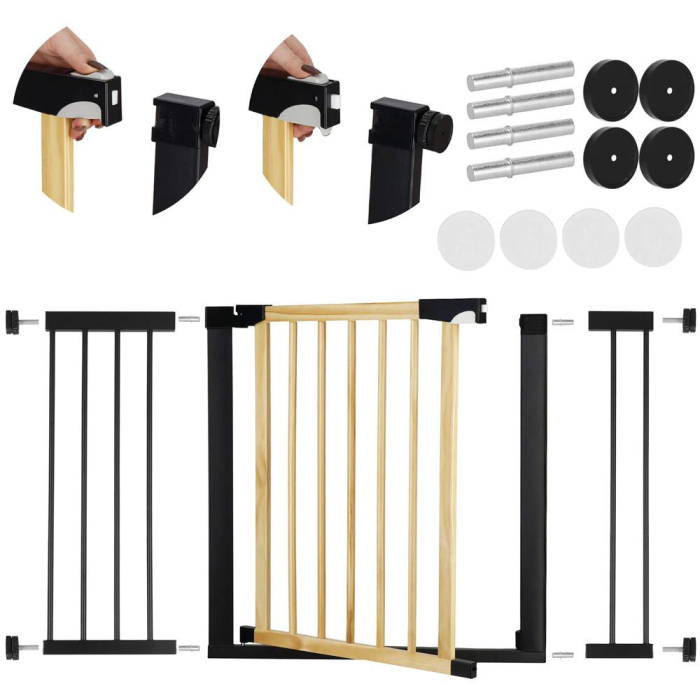 Poarta de siguranta Safety Gate pentru scari, ajustabila, din lemn cu structura otel, 117-124cm, negru maro [2]