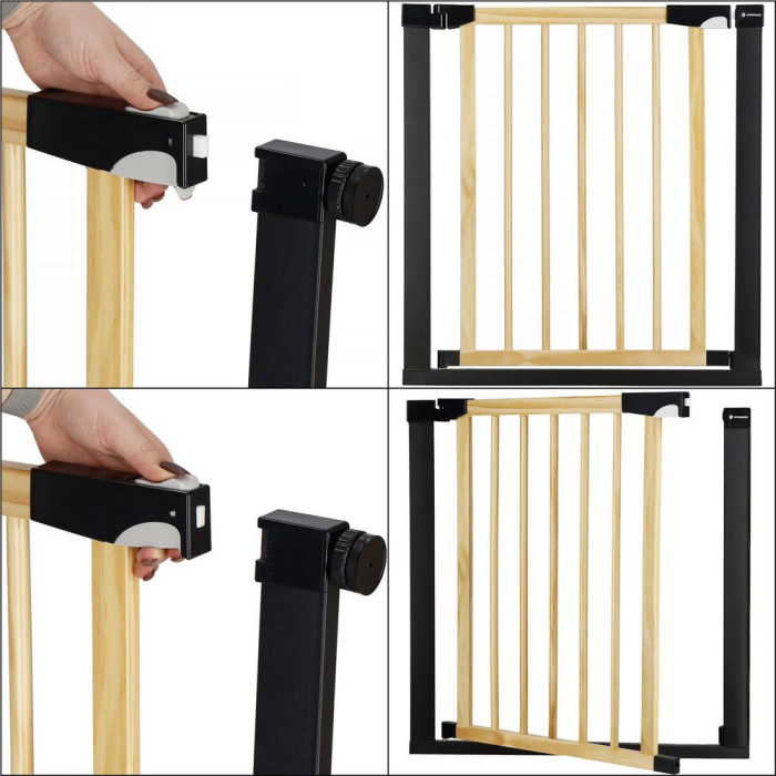 Poarta de siguranta Safety Gate pentru scari, ajustabila, din lemn cu structura otel, 82-89cm, negru maro [6]