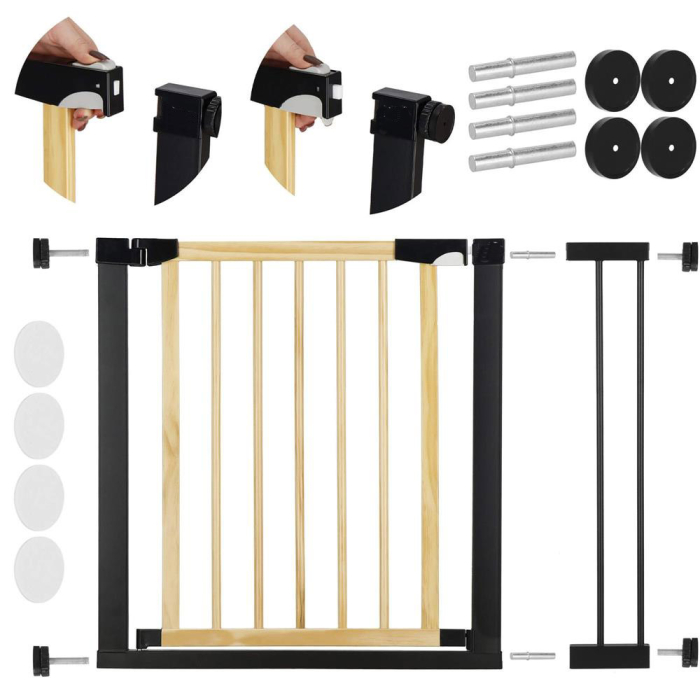 Poarta de siguranta Safety Gate pentru scari, ajustabila, din lemn cu structura otel, 89-96cm, negru maro [2]