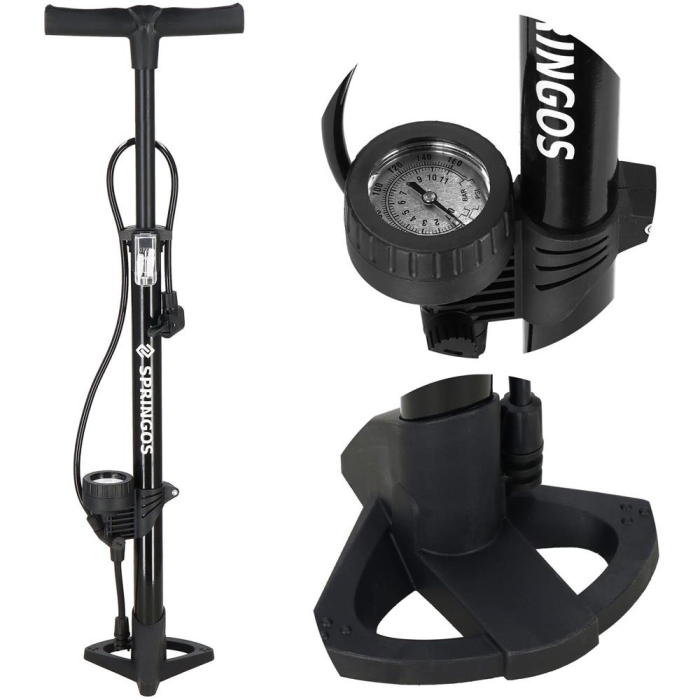 Pompa bicicleta cu manometru, accesorii umflare mingi si articole gonflabile, 160PSI, aluminiu, 60cm [15]