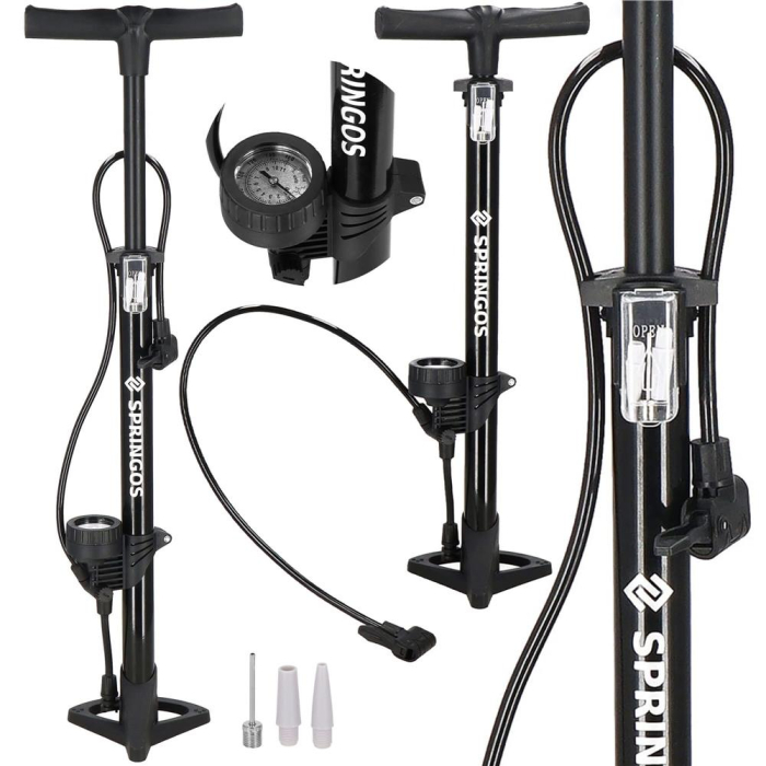 Pompa bicicleta cu manometru, accesorii umflare mingi si articole gonflabile, 160PSI, aluminiu, 60cm [10]