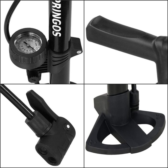 Pompa bicicleta cu manometru, accesorii umflare mingi si articole gonflabile, 160PSI, aluminiu, 60cm [8]