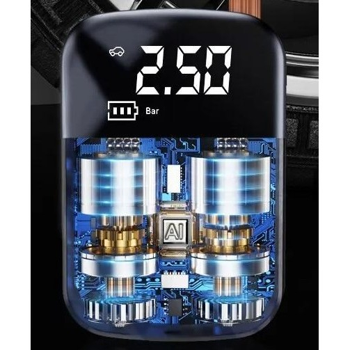 Pompa de Aer Wireless, , Portabila, 150 PSI, Pentru Anvelope si Mingi, Baterie 2000 mAh, Afisaj Digital, 12.7 x 8.5 cm, Negru [5]