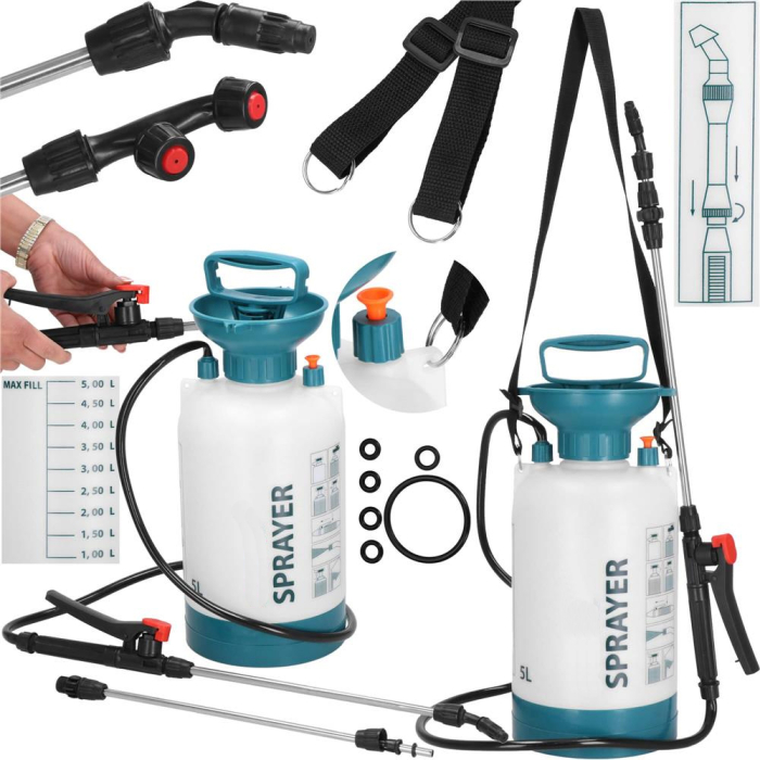 Pompa de stropit manual 5L cu lance reglabila 63 cm, 2 duze si curea de umar [2]