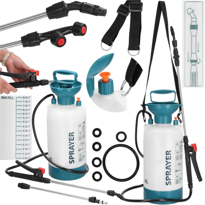 Pompa de stropit manual 8L cu lance reglabila 63 cm, 2 duze si curea de umar [2]