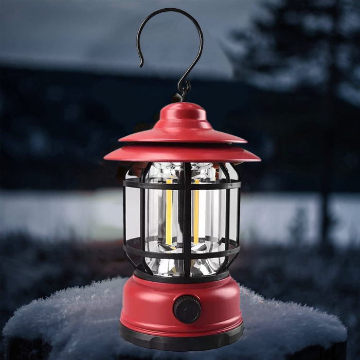 Portable camping light, vintage lantern with hook, ABS, 21 COB LED lighting, adjustable intensity, 5W, reversible, red rechargeable [7]