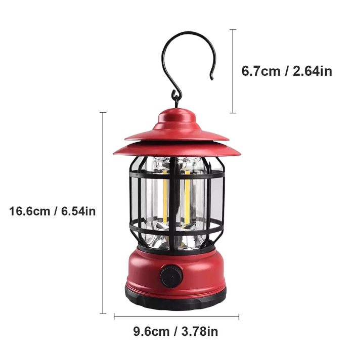 Portable camping light, vintage lantern with hook, ABS, 21 COB LED lighting, adjustable intensity, 5W, reversible, red rechargeable [3]