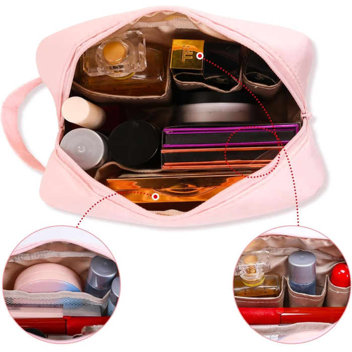 Portfard, , cu Maner, Material Impermeabil, pentru Cosmetice, 16 x 11 x 7 cm, Roz [3]