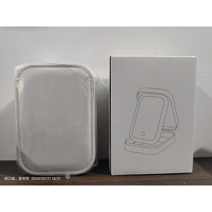 Portfard, , Geanta Cosmetice, cu Oglinda LED, 3 Moduri de Lumina, Incarcare USB, Baterie 1200 mAh, pentru Organizarea Cosmeticelor, 4 Compartimente, Imitatie Piele, Alb, 16.5x11.5x6 cm [2]