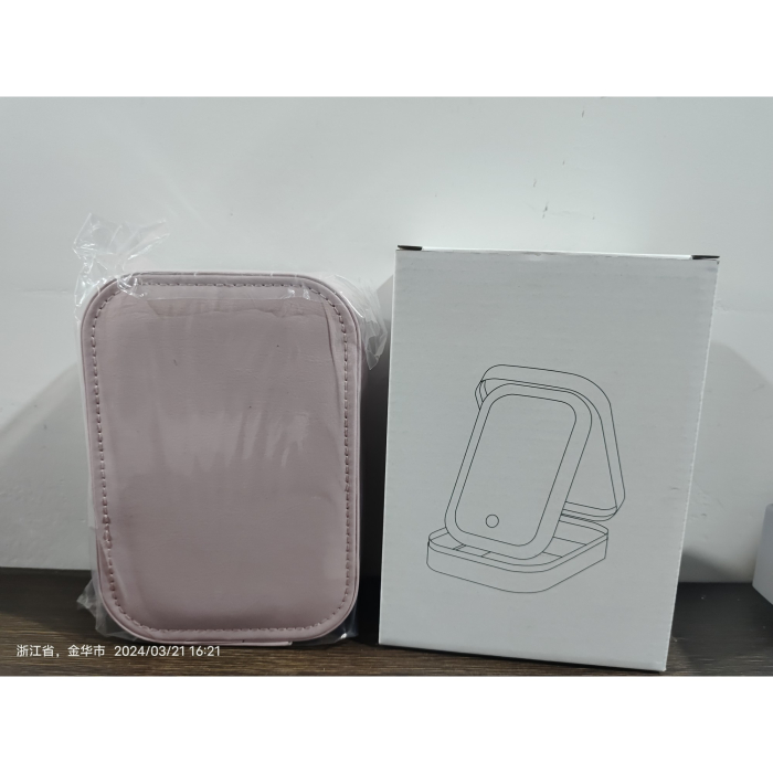 Portfard, , Geanta Cosmetice, cu Oglinda LED, 3 Moduri de Lumina, Incarcare USB, Baterie 1200 mAh, pentru Organizarea Cosmeticelor, 4 Compartimente, Imitatie Piele, Roz, 16.5x11.5x6 cm [2]