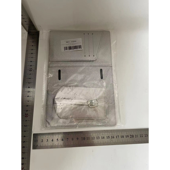 Portofel pentru Pasaport si Carduri, , 23x16 cm, 70g, din Piele PU, Suport Pix, Accesoriu Suport Eticheta, Unisex, Multifunctional, Argintiu [2]