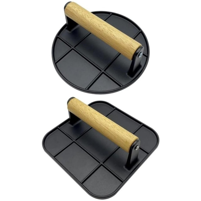 Presa Manuala pentru Carne, , din Aliaj de Aluminiu, Maner din Lemn, Presa pentru Burgeri, Usor de Curatat si Folosit, Patrata, 16x16x6 cm, Neagra [4]