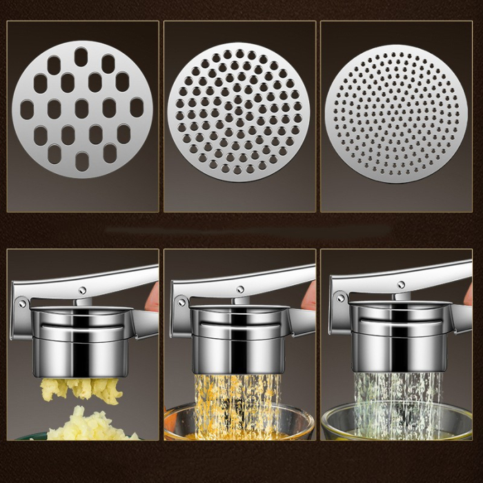 Presa Storcator pentru Fructe si Legume, , Zdrobitor Manual, Inox, 3 Discuri Interschimbabile, Usor de Stors si de Curatat, Ergonomic, 26.5 x 9.8 x 9.5 cm Argintiu [4]