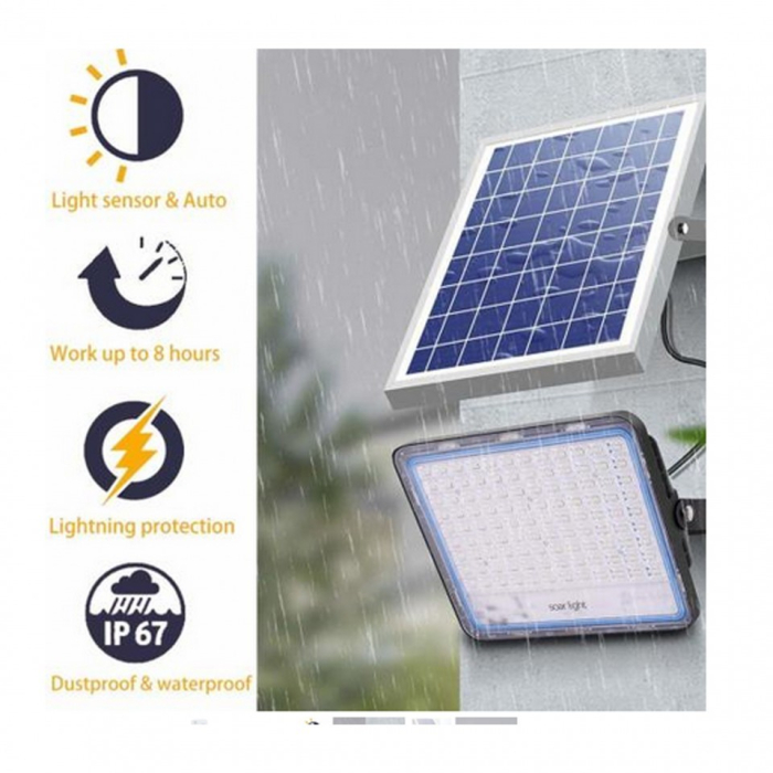 Proiector LED cu Panou Solar , Senzor lumina, Waterproof, 600 LED-uri incorporate, 300W, 37x26.5 cm, IP67, Design Modern, Negru [5]