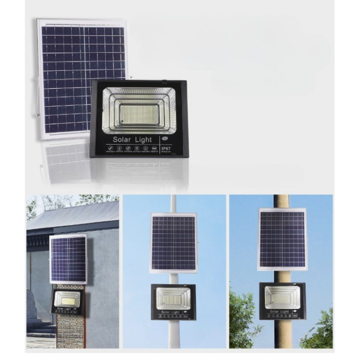 Proiector LED/Lampa solara de exterior , 22 cm x 27 cm, Rezistent la Apa IP67, cu Panou Solar, 281 LED SMD, 100W, Senzor de lumina, Timer, cu Telecomanda, 2 moduri de iluminat, kit montaj inclus, Lumina Rece [9]