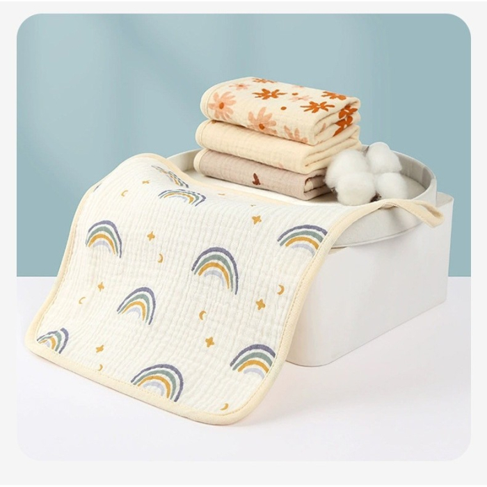 Prosop Absorbant, , din Bumbac, 25 x 25 cm, Model Curcubeu, cu Agatatoare, Bej [4]