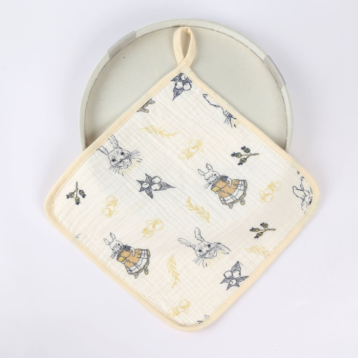 Prosop Absorbant, , din Bumbac, 25 x 25 cm, Model Iepurasi, cu Agatatoare, Bej [2]