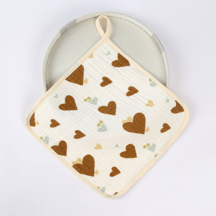 Prosop Absorbant, , din Bumbac, 25 x 25 cm, Model Inimioare, cu Agatatoare, Maro [2]