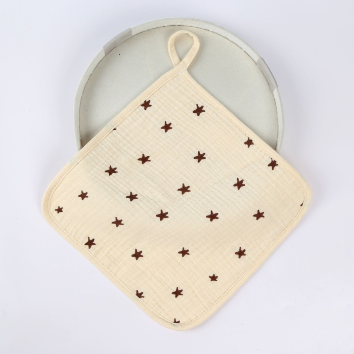 Prosop Absorbant, , din Bumbac, 25 x 25 cm, Model Stelute, cu Agatatoare, Bej [2]