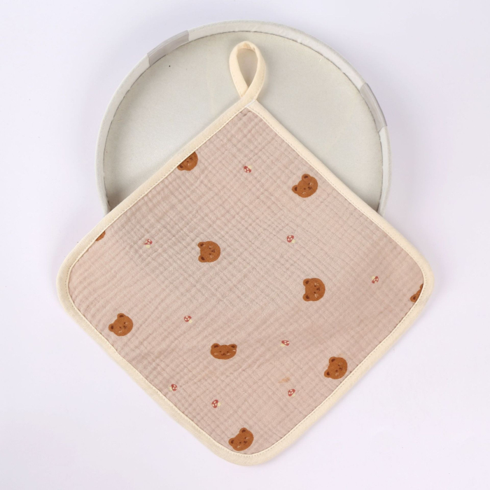 Prosop Absorbant, , din Bumbac, 25 x 25 cm, Model Ursuleti, cu Agatatoare, Crem [4]