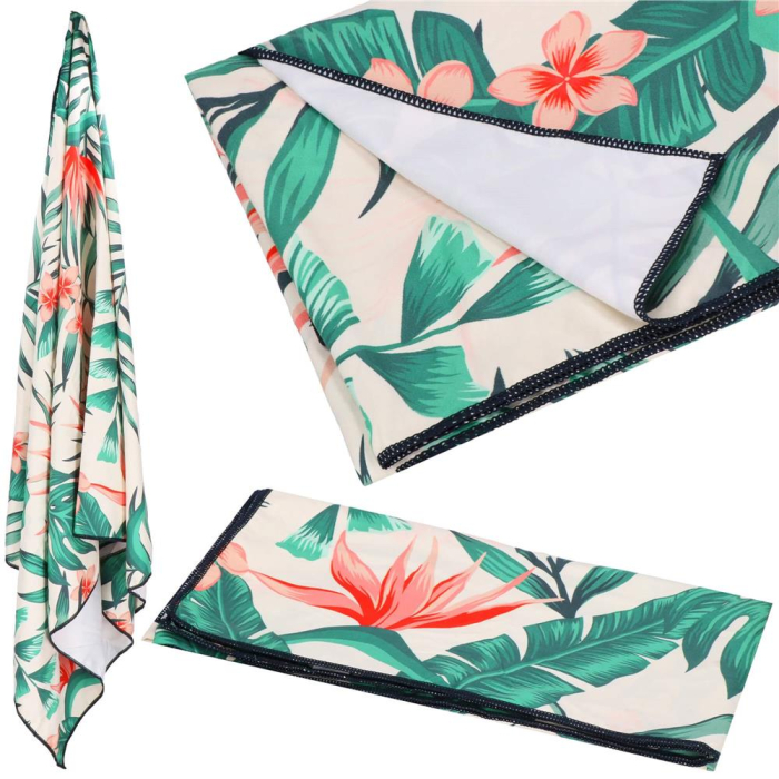 Prosop de plaja cu uscare de rapida, husa de transport, 90x180cm, model floral [15]